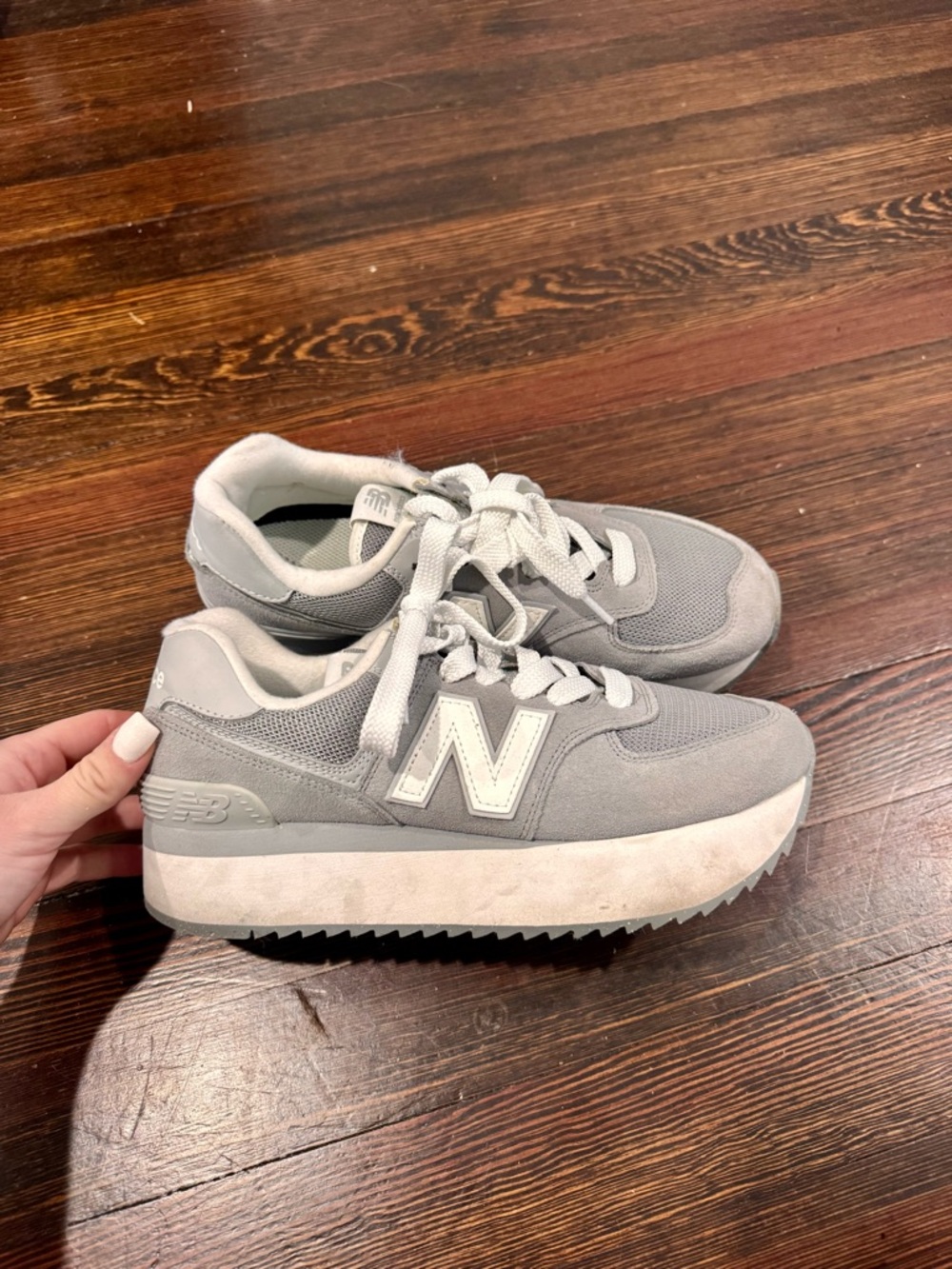 New Balance Light Gray Platform Sneakers